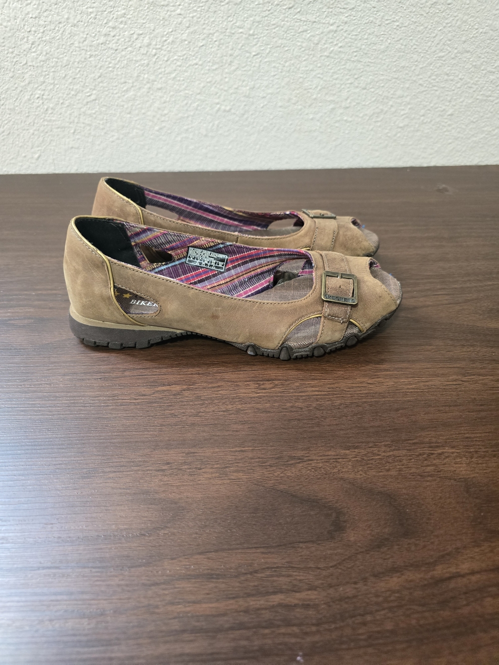 Skechers Tan Brown Suede Peep-Toe Athletic Flats